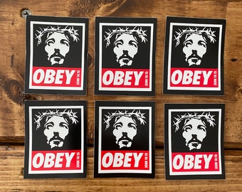 JESUS OBEY sticker  x3 | Revolution Street Art Christian