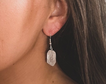 Clear Quartz Crystal Hoop Earrings