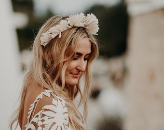 Boho banda de pelo mujeres, raffia diadema boda, Boho accesorios de pelo, perla nupcial pieza de pelo, accesorio de pelo de la boda, novias pieza del pelo