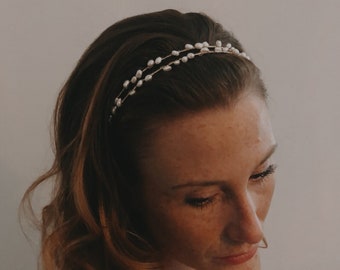 Simple Pearl Headband, Scattered Freshwater Pearl Double Headband