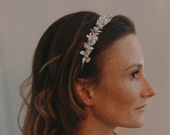 Simple Pearl Headband, Scattered Freshwater Pearl, Modern Bridal Headband