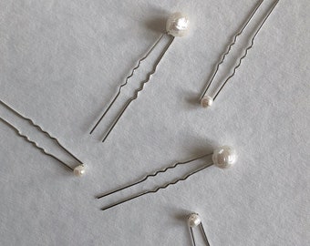 Freshwater Pearl Hair Pins, Silver Pearl Hair Grips, Freshwater Pearl Hair Accessory, Simple Pearl Wedding Hair, Bridesmaids Hair Clips