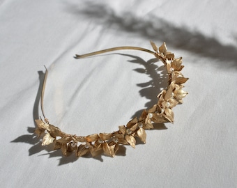 Banda de pelo de la hoja de oro, accesorio del pelo de la novia del oro de la flor, banda de la cabeza de la cabeza de las mujeres, banda de la cabeza de la boda Boho, pelo de la dama de honor