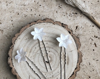 Épingles de cheveux de fleur blanche, clips blancs de cheveux de mariage, épingles florales de cheveux, épingles de cheveux de mariée de Boho, accessoire de cheveux de demoiselle d'honneur, épingles de cheveux de fille de fleur