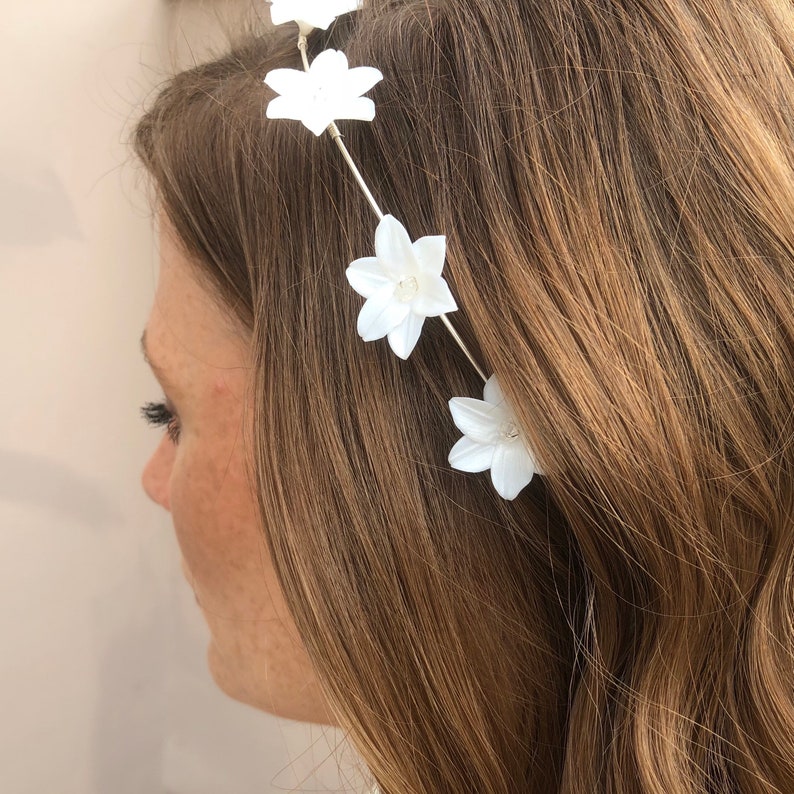 Floral Headband White Flower Wedding Headband Wedding Hair Accessory White Wedding Headband