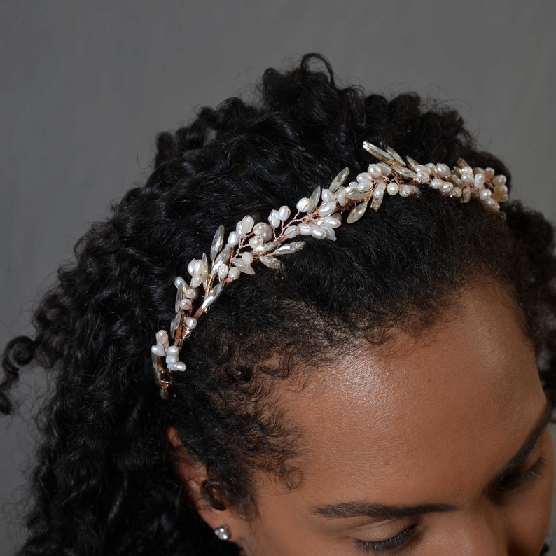 Rose Gold Wedding Hair Band, Flower Leaf Hair Band, Floral Head Band, Bridal Wedding Hair Band, Boho Wedding Head Band, Bridal Hair Piece image 1
