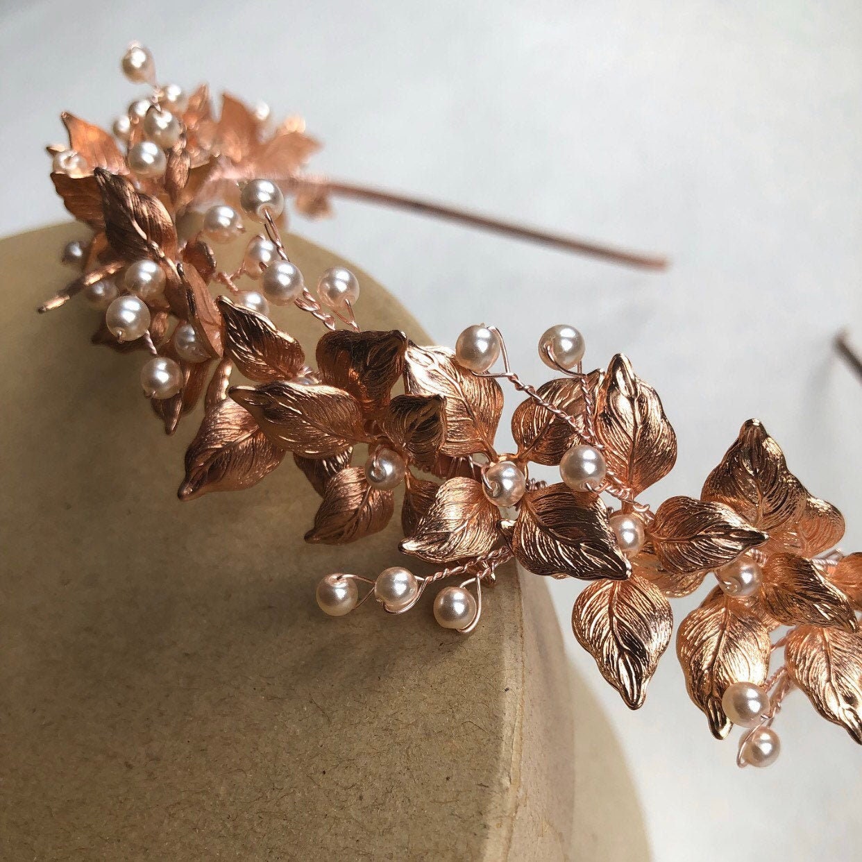 Rose Gold Wedding Hair Band Flower Leaf Hair Band Floral Head Band