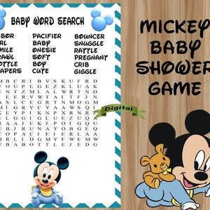Mickey Mouse Baby Shower Game, Mickey Baby Shower Game, Mickey Mouse Baby Shower, Mickey Baby Shower, Baby Word Search