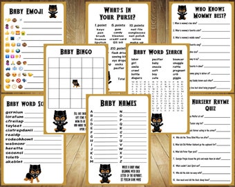 All 8 Games! Black Panther Baby Shower, Black Panther Baby Shower Game, African American Baby Shower Game, Black Panther Game Bundle