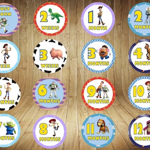Toy Story mensuel, étape de Toy Story, autocollants d'étape de Toy Story, autocollants mensuels de Toy Story, bébé de Toy Story, Toy Story