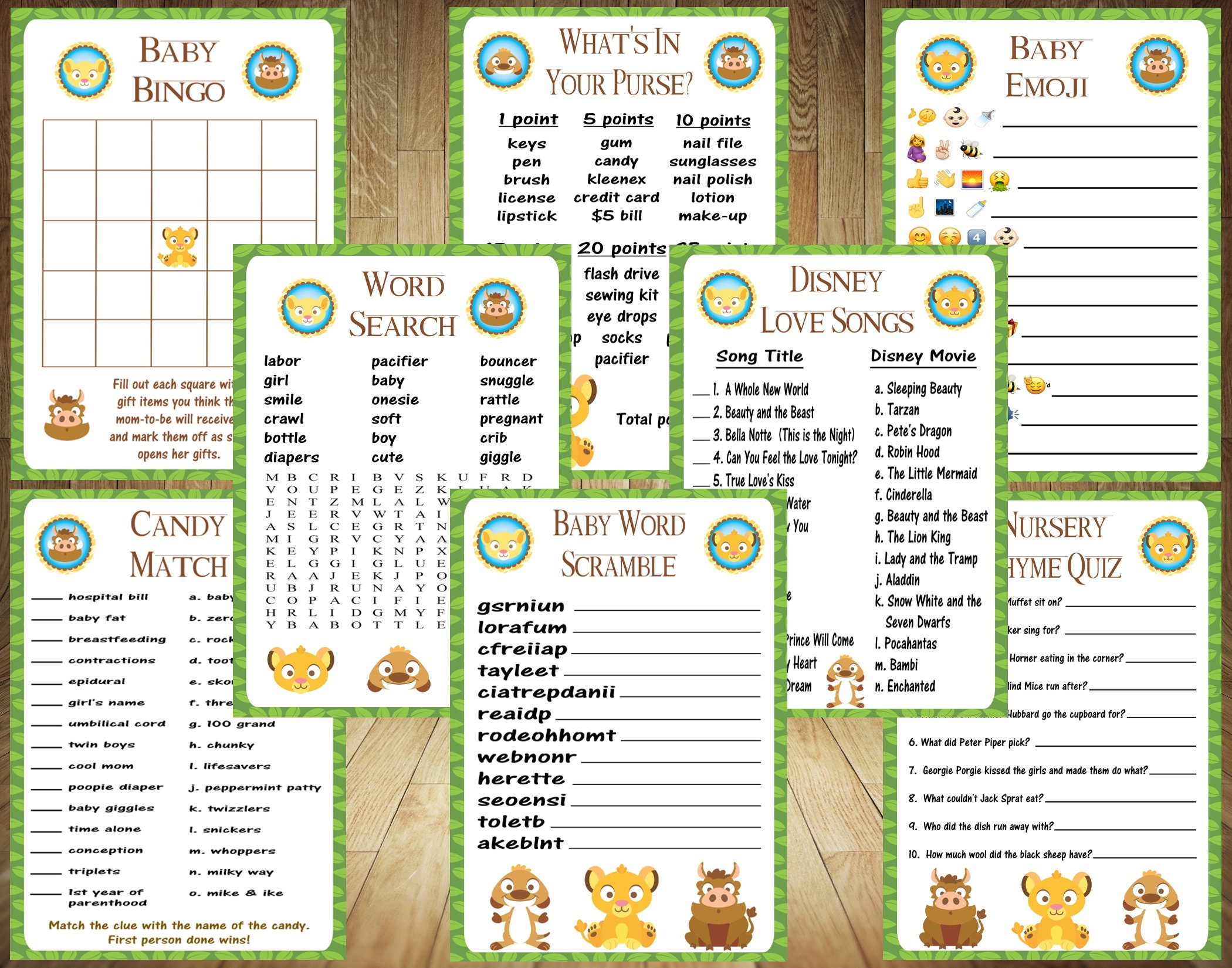 Juegos Para Baby Shower Del Rey León Para Imprimir
