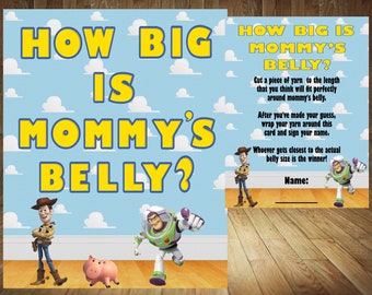 Toy Story How Big Is Mommy's Belly, Toy Story Baby Shower, Boy Story Baby Shower, Toy Story Baby Shower Game, Toy Story Yarn Game