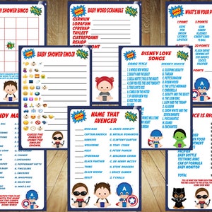 ALLE 8 SPIELE INKLUSIVE! Avengers Baby Shower Spiel, Avengers Baby Shower, Avengers Baby Shower Bundle, Superheld Baby Shower, Super Baby