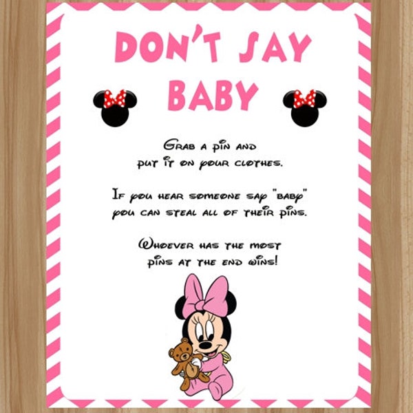 Minnie Don't Say Baby, Minnie Mouse Baby Shower, Minnie Baby Shower, Minnie Pin, Minnie Mouse Baby Shower Game, Minnie Clothespin Game