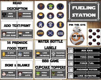 ADD TEXT! Star Wars Food Labels, Star Wars Birthday, Star Wars Bundle, Star Wars Game, Star Wars Signs, Star Wars Birthday Bundle, White