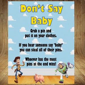 Toy Story Baby Shower Game, Toy Story Baby Shower, Boy Story Baby Shower, Toy Story Shower, Toy Story Don't Say Baby, Clothespin Game