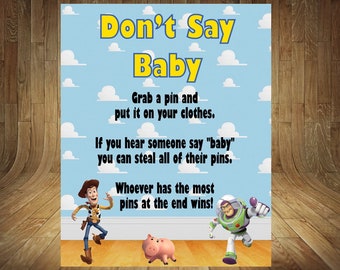 Toy Story Baby Shower Game, Toy Story Baby Shower, Boy Story Baby Shower, Toy Story Shower, Toy Story Don't Say Baby, Clothespin Game
