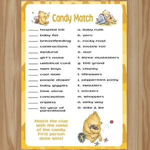 Winnie the Pooh Baby Shower Game, Winnie the Pooh Baby Shower, Classic Winnie the Pooh Game, Winnie the Pooh Game, Candy Match