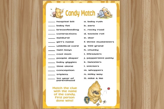 Winnie the Pooh Baby Shower Game, Winnie the Pooh Baby Shower, Classic  Winnie the Pooh Game, Winnie the Pooh Game, Candy Match