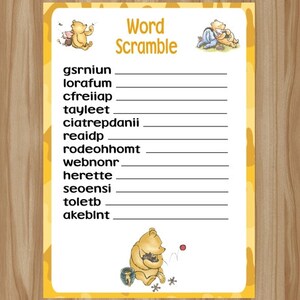 Winnie the Pooh Baby Shower Game, Winnie the Pooh Baby Shower, Classic Winnie the Pooh Game, Winnie the Pooh Game, Baby Word Scramble
