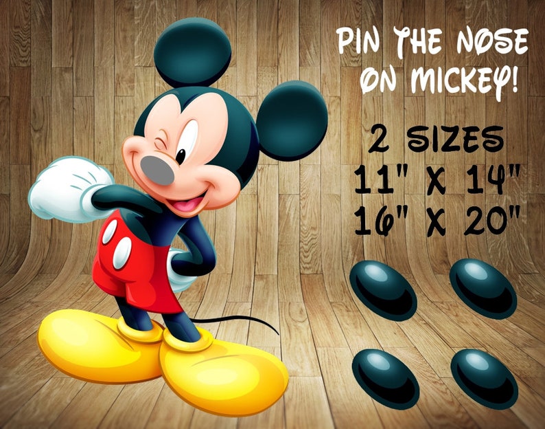 Mickey Mouse Pin Game, Pin the Tail on Mickey, Pin the Nose on Mickey, Mickey Pin Game, Mickey Mouse Birthday Game, Mickey Birthday, DIY image 1