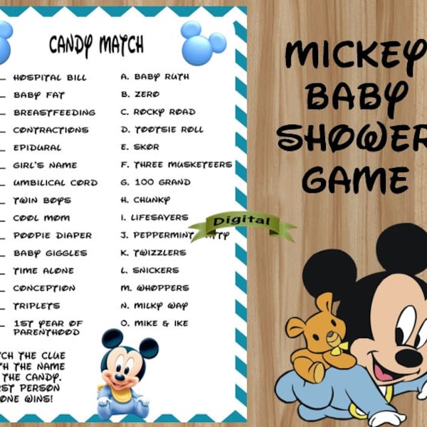 Mickey Mouse Baby Shower Game, Mickey Baby Shower Game, Mickey Mouse Baby Shower, Mickey Baby Shower, Pregnancy Game, Candy Match