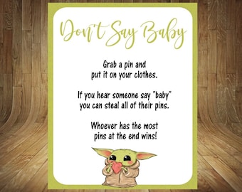 Yoda Baby Shower Game, Yoda Baby Shower, Star Wars Shower Yoda, Yoda Don't Say Baby, Clothespin Game, Baby Yoda, Don't Say Baby, Pin Game