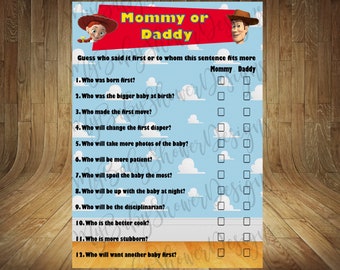 Toy Story Baby Shower Game, Toy Story Baby Shower, Boy Story Baby Shower Game, Toy Story Shower, Toy Story Game, Toy Story Mom or Dad