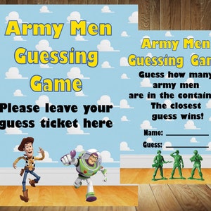Toy Story Babypartyspiel, Toy Story Babyparty, Spielzeug Geschichte Dusche, Spielzeug Geschichte Armee Männer, Armee Männer, Spielzeug Geschichte Guess Game, Wie viele Armee Männer