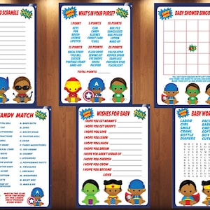 Superhelden-Babyparty, Superhelden-Babyparty-Spiel, AA-Superheld-Babyparty, Superhelden-Babyparty-Spiel, afroamerikanische Superhelden-Spiele