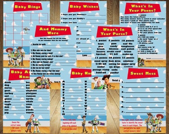 ALL 8 GAMES! Toy Story Baby Shower Games, Toy Story Baby Shower, Boy Story Baby Shower, Toy Story Shower, Toy Story Games, Bundle #1
