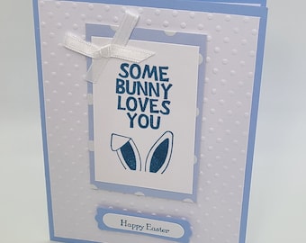 Handcrafted Easter Greeting Card - Some Bunny Loves You, Blue