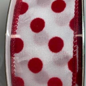 Christmas Ribbon white and red polka dot sparkle Wired Ribbon