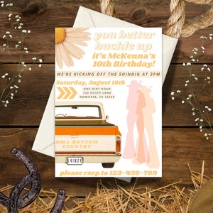 Invito di compleanno in stile Lainey Wilson - Compleanno in stile country - Festa di compleanno da cowgirl - Modello modificabile Canva - Invito di compleanno per ragazze