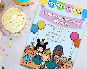 Toca Boca Birthday Invite - Kids Girls Digital Invite - Toca Boca Life Invitation - Canva Editable Template - Toca Boca Printable for Girls
