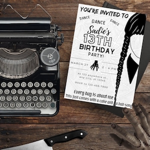 Wednesday Addams Birthday Invite - Kids Teens Digital Invite - Digital Wednesday Invite - Canva Editable Template - Addams Family Printable