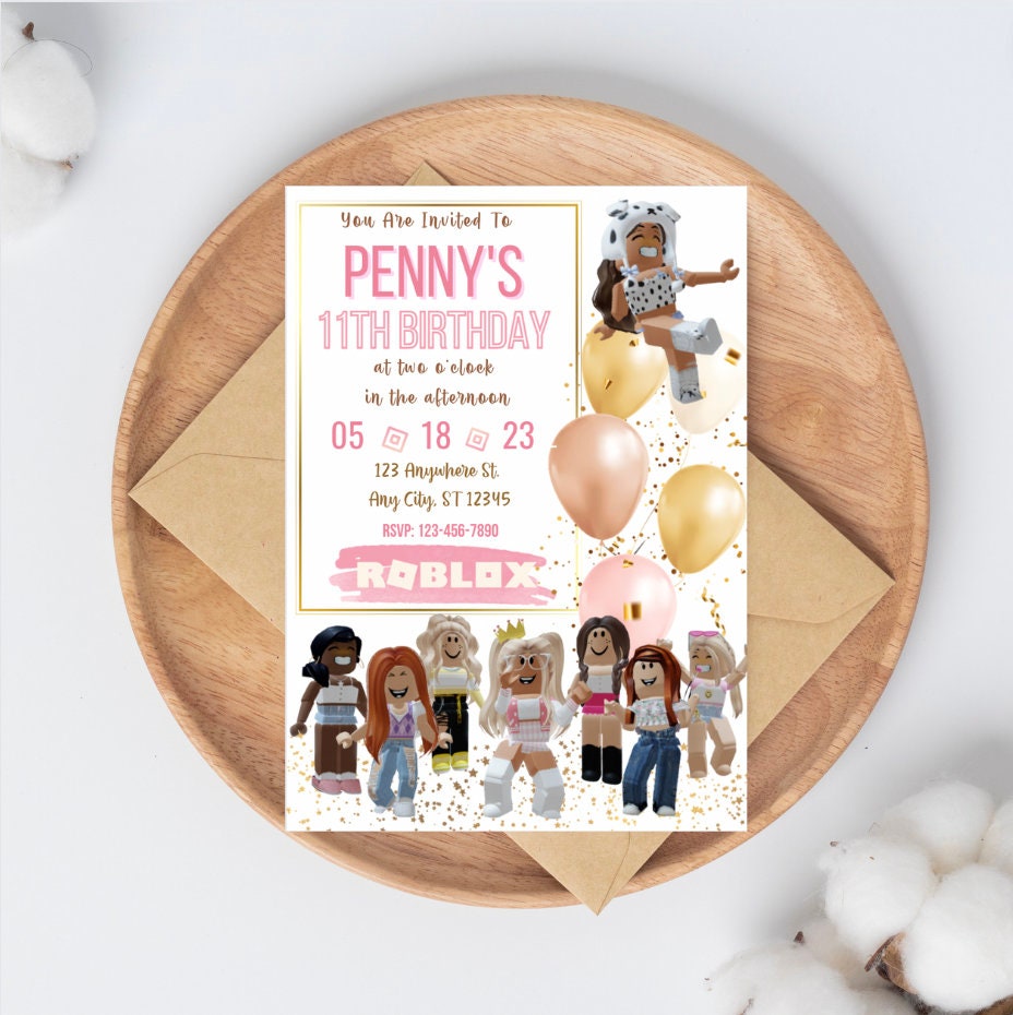 Girls Roblox Birthday Invitation Roblox Birthday Invite Etsy