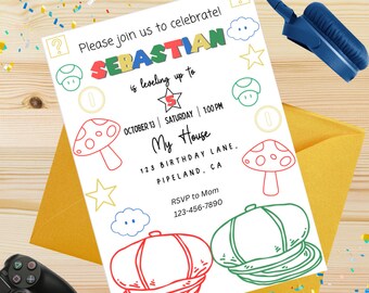 Super Mario Bros Inbjudan - Canva Redigerbar Mall - Super Mario Födelsedagsinbjudan - Videospel Födelsedagsinbjudan - Mario Filmen