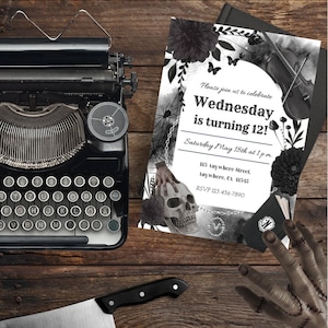 Wednesday Addams Birthday Invite - Kids Teens Digital Invite - Digital Wednesday Invite - Canva Editable Template - Addams Family Printable