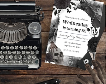 Wednesday Addams Birthday Invite - Kids Teens Digital Invite - Digital Wednesday Invite - Canva Editable Template - Addams Family Printable
