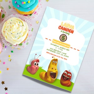 Larva Island Birthday Invitation-Bug Birthday Theme-Insect Birthday Invitation-Kids Birthday Invite Template-Canva Editable Template-Outdoor