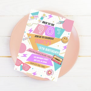 90&#39;s Birthday Invitation - Back to the 90&#39;s Invite - Invitations for Teens - Pastel 90&#39;s Invite - Printable Canva Template - Birthday Trends