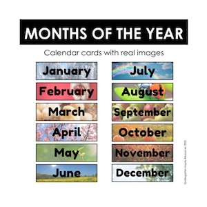 Carte del calendario dei mesi dell'anno
