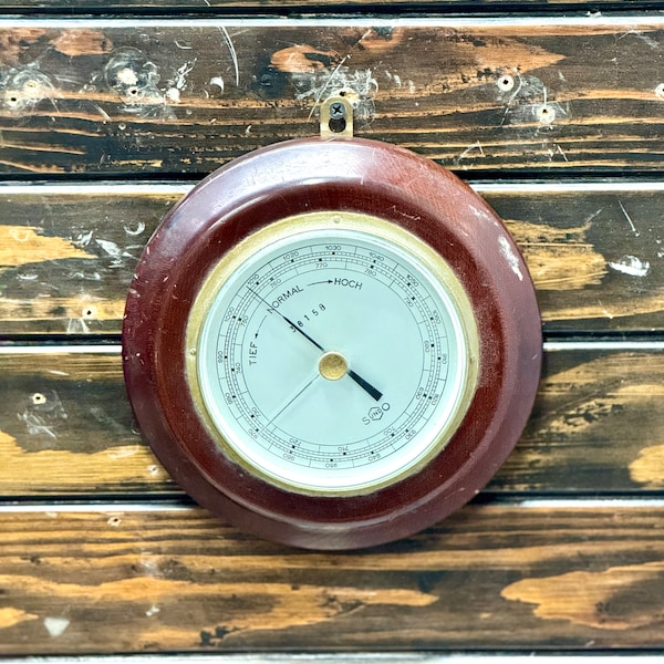 Original SUNDO Rain Change Fair Reclaimed Maritime Ship Vintage Wooden Barometer