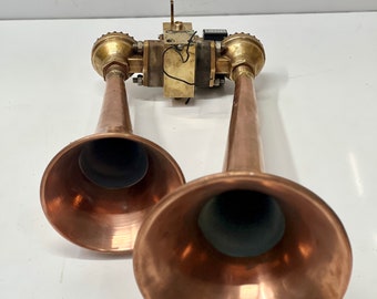 Nautical Original Reclaimed Vintage Marine Ship Double Copper & Brass Metal Air Horn