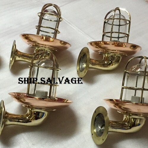 Nautical Style Marine Solid Brass Swan Ship Bulkhead Light, shops Industrial Cage Sconce, Right Angle Wall Light with Extra Copper Shade