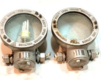 NEW YEAR SALE,  Maritime Original Vintage Old Large Industrial Ship Salvaged Explosion Flame Proof Iron Bulkhead Light Fixture - Set Of 2