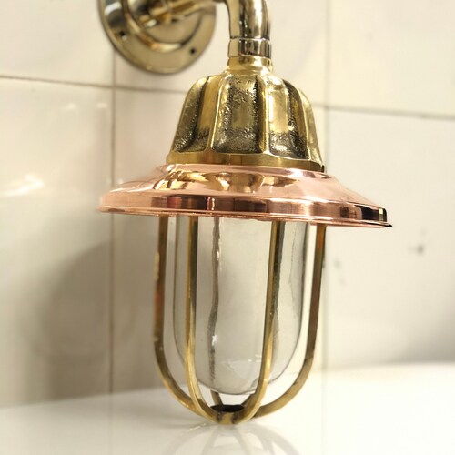 Antique Nautical Bulkhead New Brass Wall Passageway Ship Bulkhead Light shops With Copper Shade