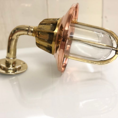 Antique Nautical Bulkhead New Brass Wall Passageway Ship Bulkhead Light shops With Copper Shade