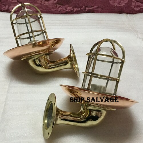 Nautical Style Marine Solid Brass Swan Ship Bulkhead Light, shops Industrial Cage Sconce, Right Angle Wall Light with Extra Copper Shade